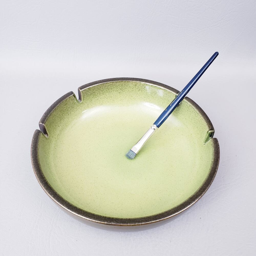 Large Edith Heath Ceramics Olive & Avocado Green 4 Slot Ashtray 8.5"